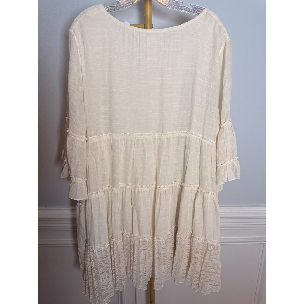 NWT Tunic Women 1XL Ivory Lace Tiered Boho Ruffle Top Plus Size Cottagecore - Picture 3 of 5